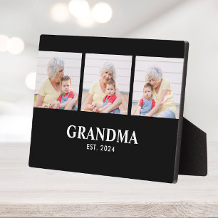 Oma hat elegantes, fettes, schwarzes 3-Foto einger Fotoplatte