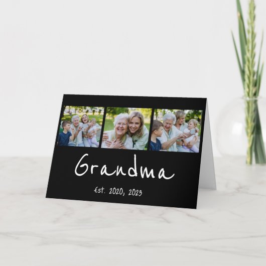 Oma hat modernes Skript Schwarz 3 Foto eingerichte Dankeskarte (Vorderseite)