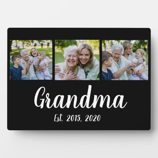 Oma hat modernes Skript Schwarz 3 Foto eingerichte Fotoplatte (Vorderseite)