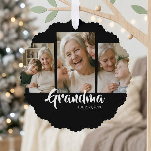 Oma hat modernes Skript Schwarz 3 Foto eingerichte Ornament Karte