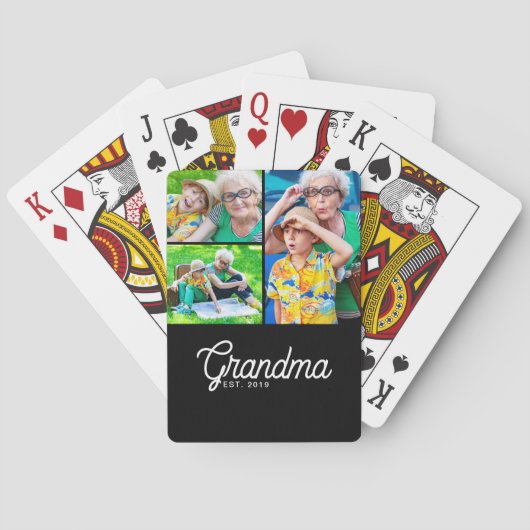 Oma hat modernes Skript Schwarz 3 Foto eingerichte Spielkarten (Rückseite)