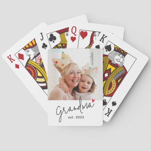 Oma hat modernes Skriptfoto eingerichtet Spielkarten (Rückseite)