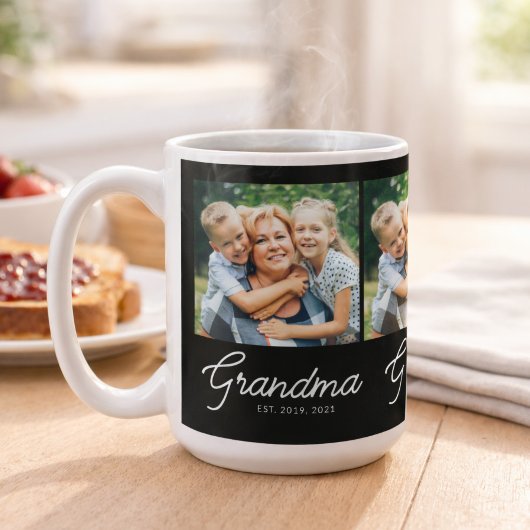 Oma hat Skript Schwarz Foto eingerichtet Kaffeetasse