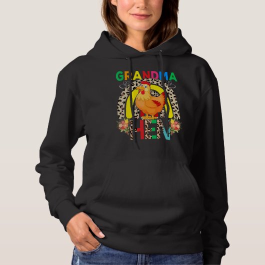 Oma Hen Niedlich Blume Hen Leopard Rainbow Mothe Hoodie (Vorderseite)