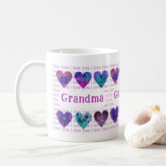 Oma I Liebe You Watercolor Hört Pink Kaffeetasse (Mit Donut)