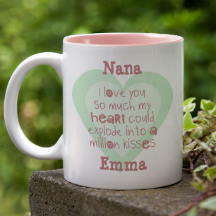 Oma ich liebe dich so sehr Mintgrüne Liebesherzen Zweifarbige Tasse
