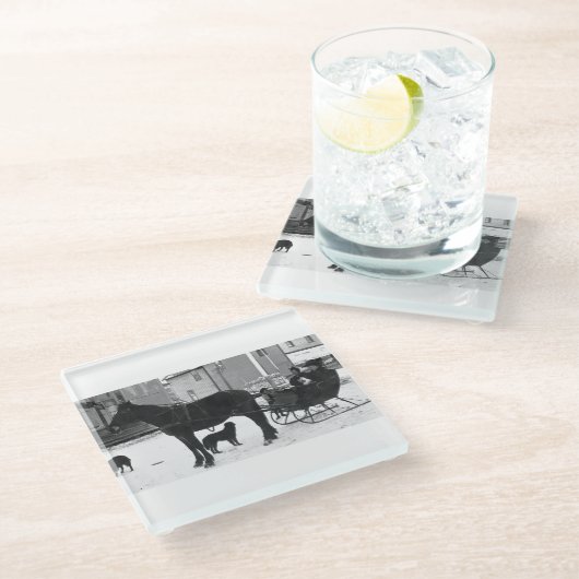 Oma Johnson Sleigh - White Band Square Glasuntersetzer (Schrägansicht)