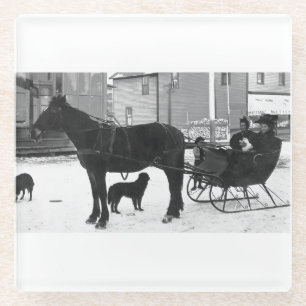 Oma Johnson Sleigh - White Band Square Glasuntersetzer