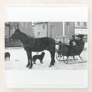 Oma Johnson Sleigh - White Band Square Glasuntersetzer