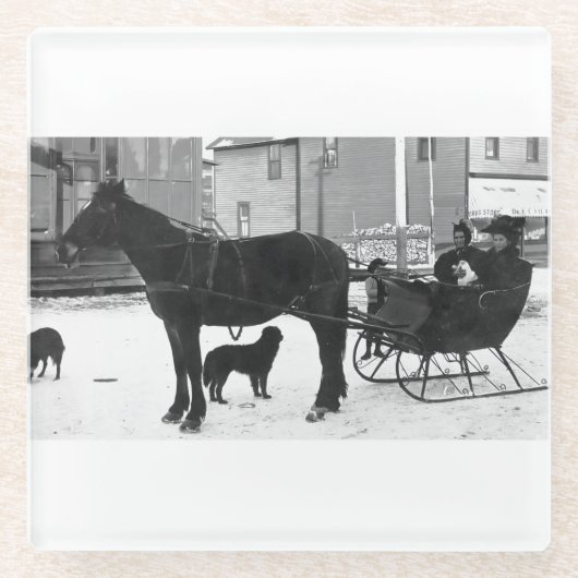 Oma Johnson Sleigh - White Band Square Glasuntersetzer (Vorderseite)