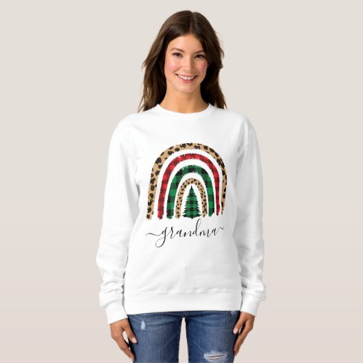 Oma Kariert und Leopard Print Rainbow Sweatshirt (Vorne ganz)