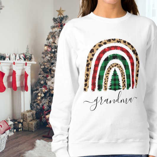Oma Kariert und Leopard Print Rainbow Sweatshirt