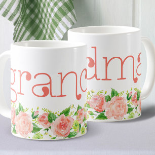 Oma Korallenrosa Wasserfarben Blumenrosen Kaffeetasse