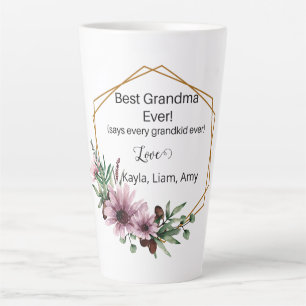 Oma Latte Tasse mit violetten Blumen, Goldrahmen