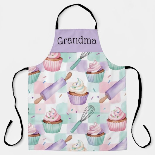 Oma Lavendel Teal Cupcake Backcrew Schürze (Vorderseite)
