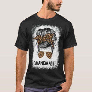 Oma Life Leopard Messy Bun Women Moth geblasen T-Shirt
