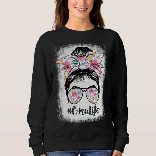 Oma Life Messy Haare Bun Floral Frauen Moth blass Sweatshirt (Vorderseite)