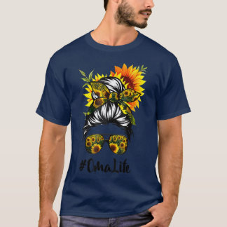 Oma Life Messy Hair Bun Sonnenblumen Frauen Mütter T-Shirt