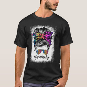 Oma Life Regenbogen Leopard Messy Bun gebleicht T-Shirt