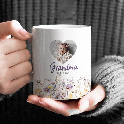 Oma Lila Watercolor Wildblumen & Foto Geschenk Kaffeetasse
