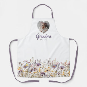 Oma Lila Watercolor Wildblumen & Foto Geschenk Schürze
