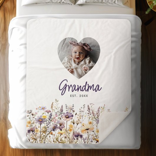 Oma Lila Watercolor Wildblumen & Foto Geschenk Sherpadecke
