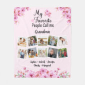 Oma mit Kindernamen und Fotos | Rosa Blume Fleecedecke (Vorderseite)