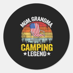 Oma Mutter Camping Legende amerikanische Flagge Fr Runder Aufkleber