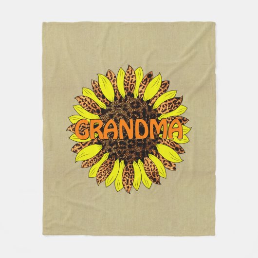 Oma Name oder Text hinzufügen, Leopard Print Sunfl Fleecedecke (Vorderseite)