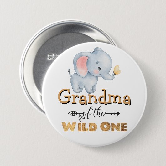 Oma of the Wild One Elephant Gold Foil Button (Vorne & Hinten)