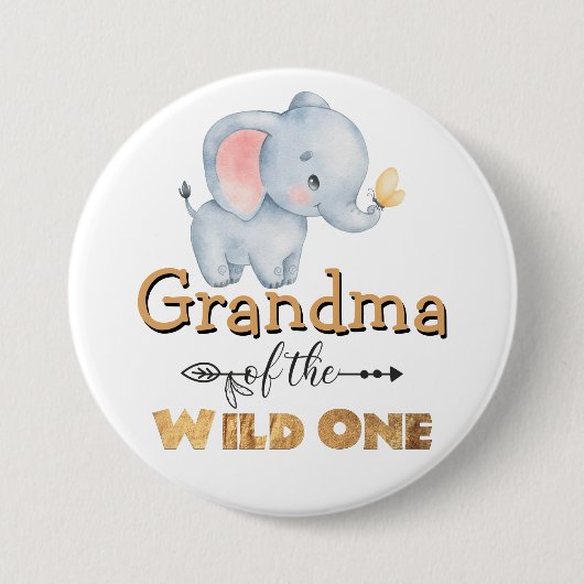 Oma of the Wild One Elephant Gold Foil Button (Vorderseite)