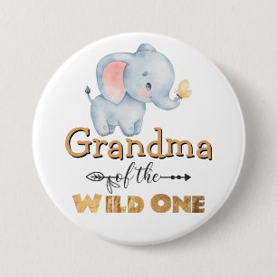 Oma of the Wild One Elephant Gold Foil Button