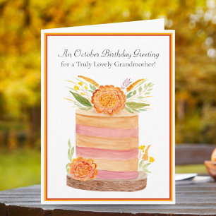 Oma Oktober Geburtstag Tagetes auf Kuchen Karte