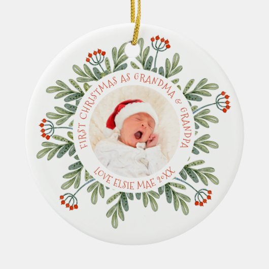 Oma Oma Oma Foto zum ersten Mal Blätter Keramik Ornament (Vorne)