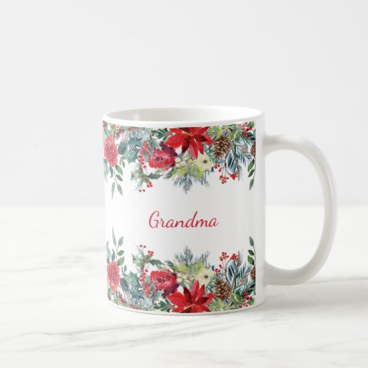 Oma Oma Weihnachts-Rose Monogram Kaffeetasse (Rechts)