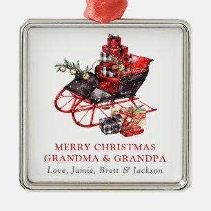 Oma Opa Vintage roter Schlitten Weihnachten Metall Ornament Aus Metall