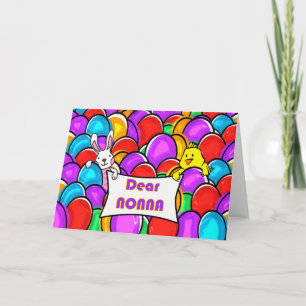 Oma Ostern mit bunten Ostereiern Hase und Küken Karte