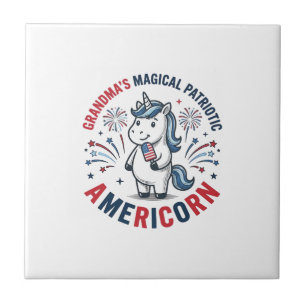 Oma patriotisches Americorn Einhorn-Shirt-Design_1 Fliese