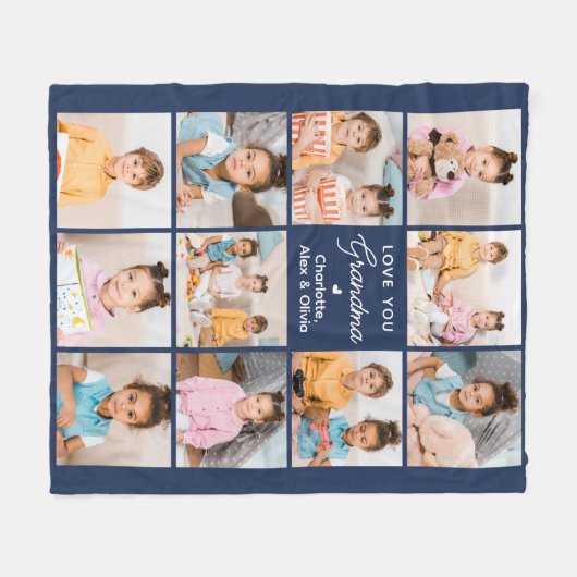 Oma Personalisiert Navy Blue 11 FotoCollage Fleecedecke (Vorderseite (Horizontal))
