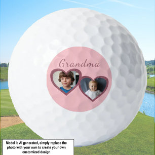 Oma Pink Herz 2 Enkel FotoCollage Golfball
