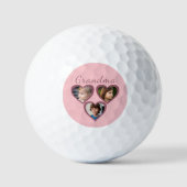 Oma Pink Herz 3 Großkinder FotoCollage Golfball (Vorderseite)