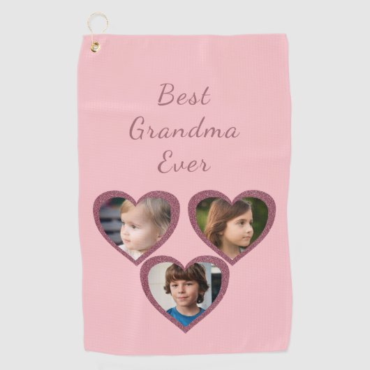 Oma Pink Herz 3 Großkinder FotoCollage Golfhandtuch (Vorderseite)