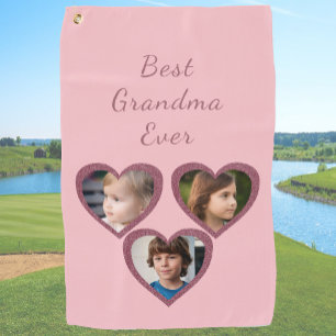 Oma Pink Herz 3 Großkinder FotoCollage Golfhandtuch
