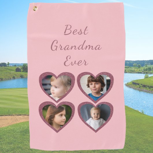 Oma Pink Herz 4 Großkinder FotoCollage Golfhandtuch