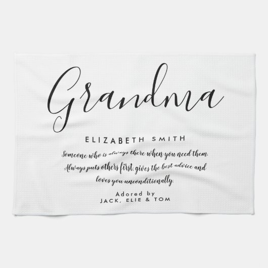 Oma Quote Elegantes Skript Schwarz und Weiß Geschirrtuch (Horizontal)