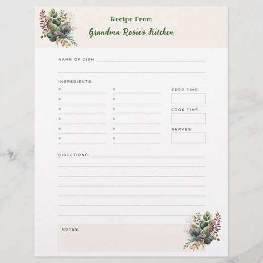 Oma Recipes | Rustikale Personalisierte Rezeptseit (Vorderseite)