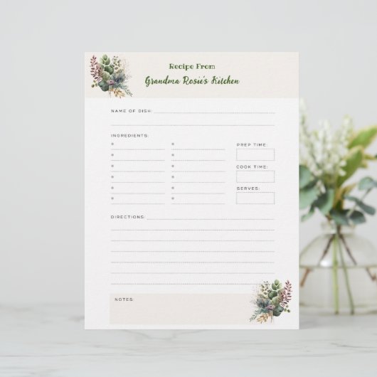 Oma Recipes | Rustikale Personalisierte Rezeptseit (Stehend Vorderseite)