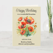 Oma Rustic Red Poppies Floral Happy Birthday Karte (Vorderseite)