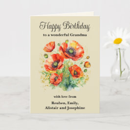 Oma Rustic Red Poppies Floral Happy Birthday Karte