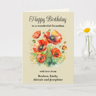 Oma Rustic Red Poppies Floral Happy Birthday Karte